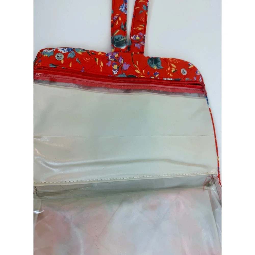 Vintage Red Floral Quilted Hanging Toiletry Bag Travel Cosmetic Organizer Case